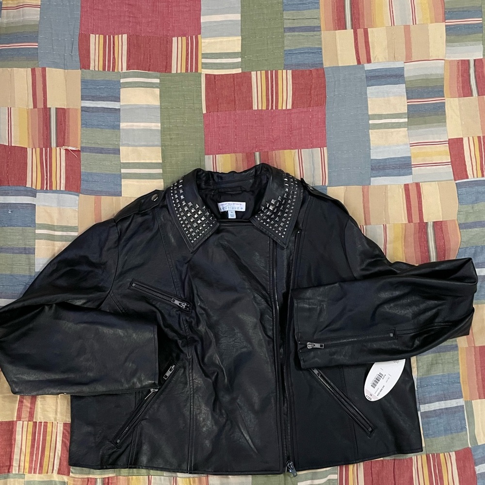 Boutique Black Leather Jacket with Silver Studs NWT